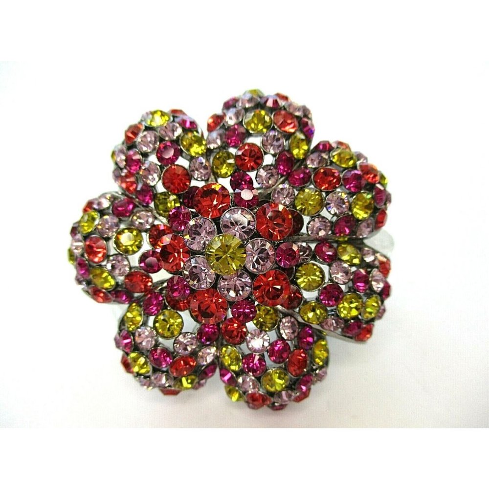 Gorgeous! Joan Rivers Pink Purple Chartreuse Green Crystal Flower Brooch